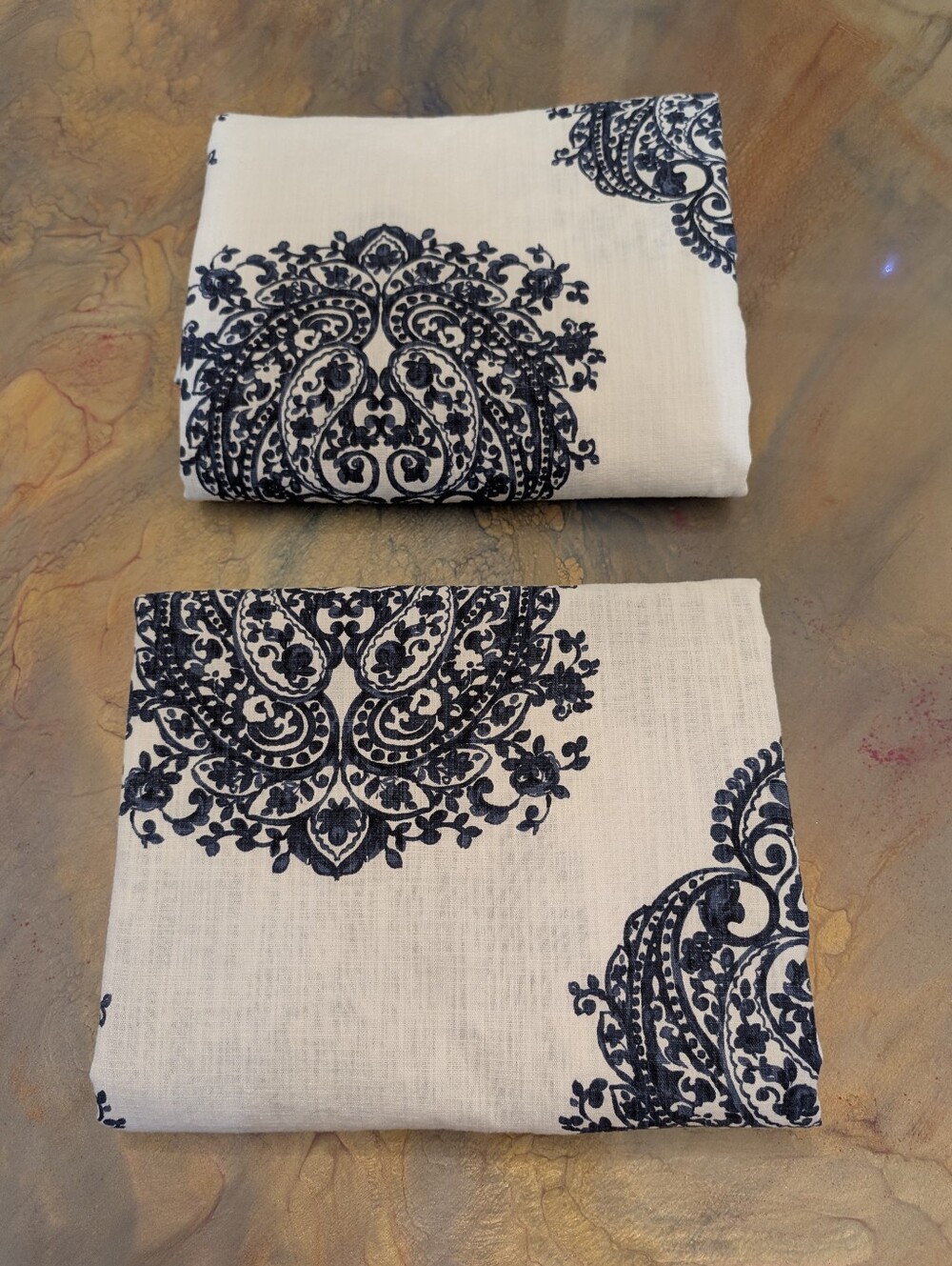 2 The Luxury Collection Curtain Panel 48x101 Blue White Paisley Medallion Cotton